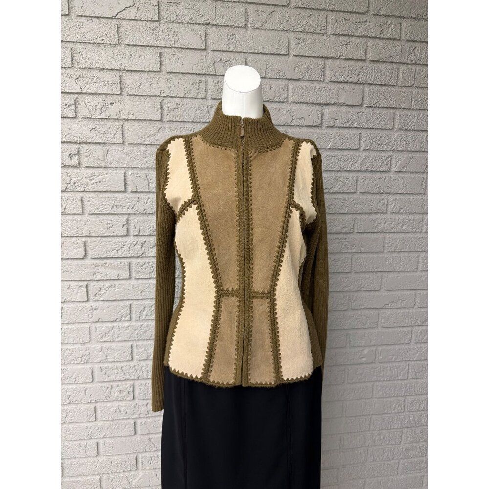 Gizel Women’s Wool Blend Faux Leather Knit Sweater Size M/L